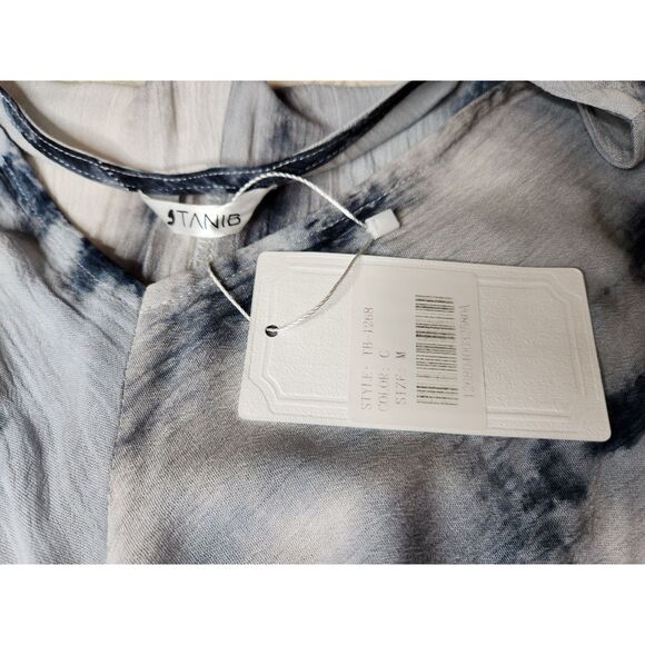 Blue Tie-Dye Kimono Sleeve Maxi Dress NWT Tanib Sz. M Gauzy Rayon Boho Feminine - Picture 4 of 8